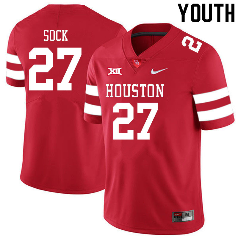 Youth #27 Jake Sock Houston Cougars College Big 12 Conference Football Jerseys Sale-Red